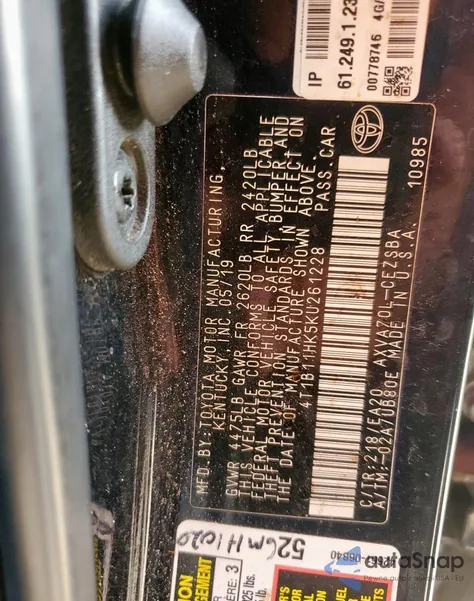 2019 Toyota Camry L from USA, damaged, VIN 4T1B11HK5KU261228